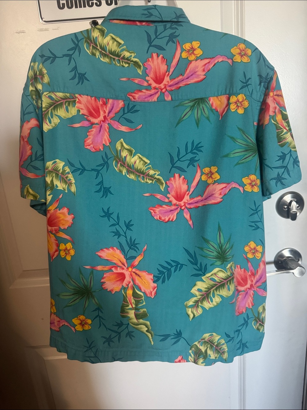 ALOHA Teal Floral Button-Up Women's Blouse-XL - Picture 2 of 3